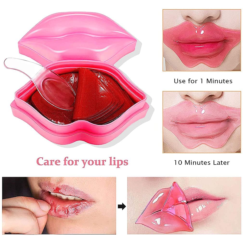 20Pcs Moisturizing/Plumping Lip Mask, Restores Moisture Mask for Dry Lips and Lines Overnight Care, Gel Treatment Masks ​ (Pink)