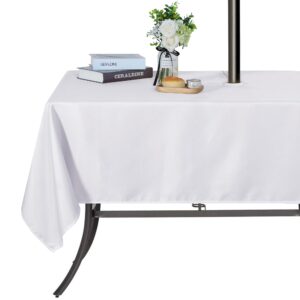 saraflora outdoor and indoor tablecloth -60x84 inch white, wrinkle free washable waterproof table cloth with umbrella hole and zipper rectangle table cover for spring/summer/patio/picnic/bbqs/party