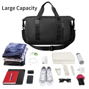 Suruid Sports Gym Bag for Women and Men Travel Duffel Bag Overnight Shoulder Bag Weekender Carry On Workout Bag Portable Sports Tote Bag Lightweight with Shoes Compartment & Wet Pocket (Black)