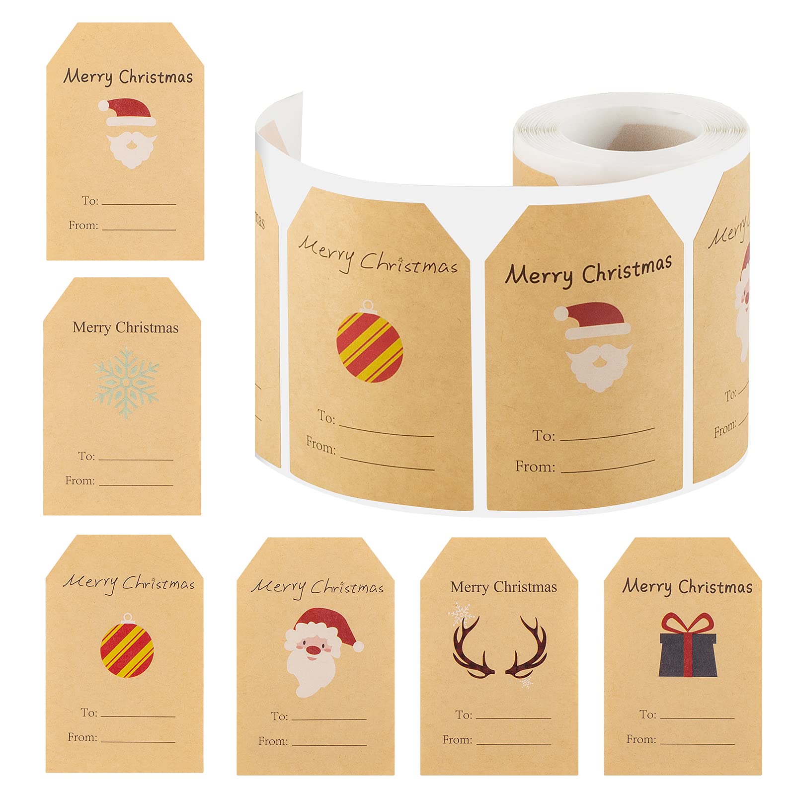 HongyiTime 200 Count Tags Sticker,Christmas Labels,6 Jumbo Designs Christmas Stickers Name Tags,Holiday Present Label (Large)