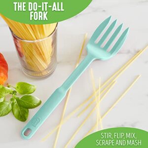 GreenLife Cooking Tools and Utensils, 10-in-1 Silicone Fork to Stir Mix Mash and Scrape, Heat and Stain Resistant, Dishwasher Safe, Turquoise