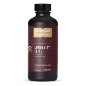 quicksilver scientific longevity elite - liposomal adaptogen + pregnenolone tonic - herbal supplements designed for age optimization support while targeting ampk, sirtuins + telomeres (100ml)