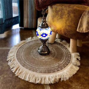 Boho Print Round Placemat Set of 4 - Farmhouse Jute Table Mats with Pompom Tassel 15 Inch Place Mat for Dining Room Kitchen Table Decor (Set F2)