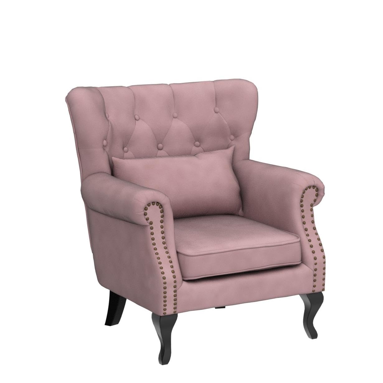 Janoray Mid Century Modern Accent Chair Upholstered Armchair Comfy Velvet Fabric Single Sofa with Tufted Wingback for Small Spaces Bedroom Living Room, Pink