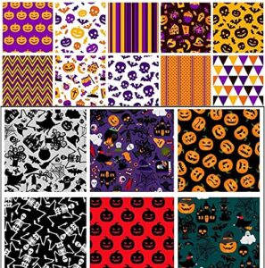 doublewood halloween fabric 16pcs squares printed patchwork fabric for diy sewing scrapbooking quilting masks (16pcs/9.8" x 9.8")