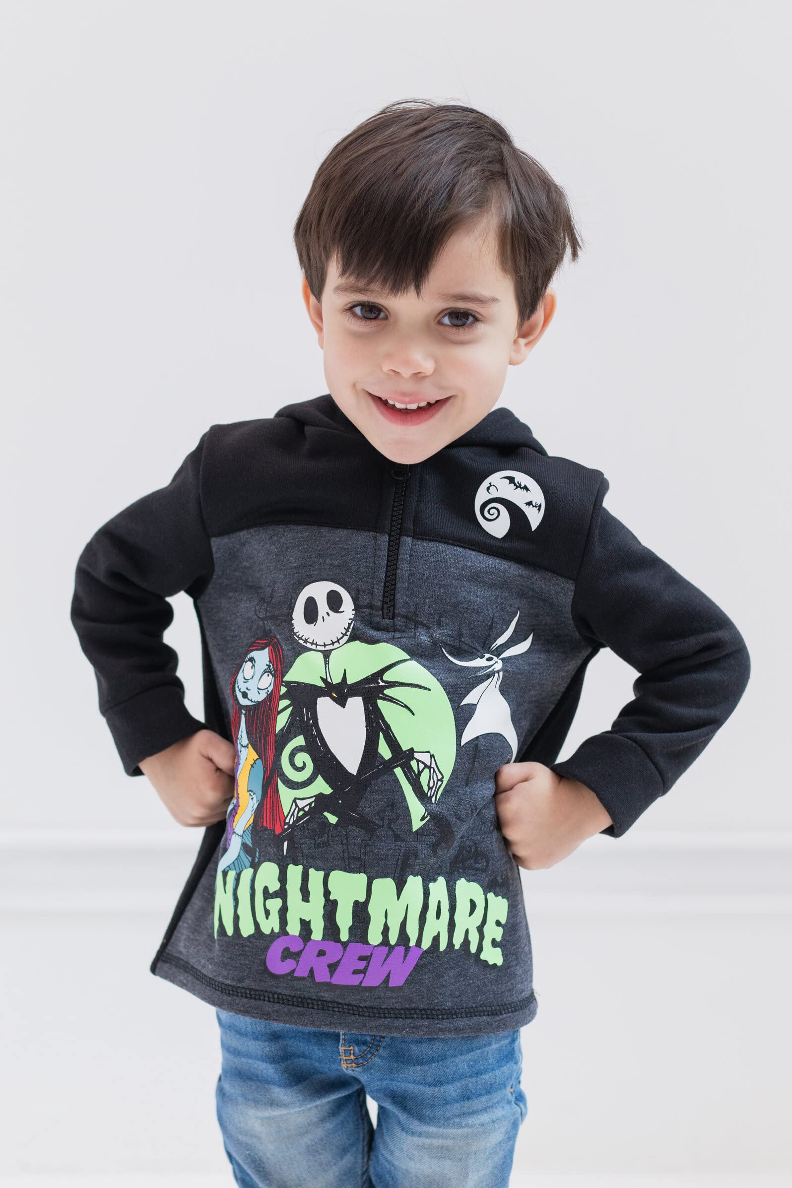 Disney Nightmare Before Christmas Sally Jack Skellington Big Boys Fleece Hoodie Black/Gray 14-16