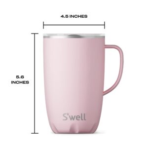 S'well Stainless Steel Mug with Handle, 16oz, Pink Topaz, Triple Layered Vacuum Insulated Containers Keeps Drinks Cold for 10 Hours and Hot for 3, BPA Free