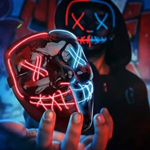 STONCH Halloween Mask Skeleton Gloves Set, 3 Modes Light Up Scary LED Mask with LED Glow Gloves, Halloween Decorations Anonymous Carnival Costumes glow purge Masks ​Gift for Boys Girl