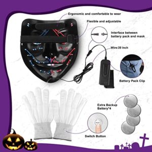 STONCH Halloween Mask Skeleton Gloves Set, 3 Modes Light Up Scary LED Mask with LED Glow Gloves, Halloween Decorations Anonymous Carnival Costumes glow purge Masks ​Gift for Boys Girl