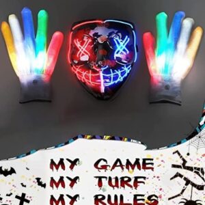 STONCH Halloween Mask Skeleton Gloves Set, 3 Modes Light Up Scary LED Mask with LED Glow Gloves, Halloween Decorations Anonymous Carnival Costumes glow purge Masks ​Gift for Boys Girl