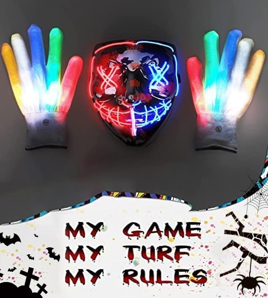 STONCH Halloween Mask Skeleton Gloves Set, 3 Modes Light Up Scary LED Mask with LED Glow Gloves, Halloween Decorations Anonymous Carnival Costumes glow purge Masks ​Gift for Boys Girl