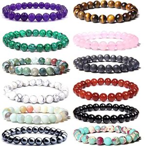 casdan 12pcs 8mm gorgeous semi-precious gemstones round beads energy power crystal reiki healing elastic stretch bracelet for women men gifts