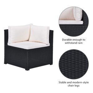 UNIROI Outdoor Furniture Sofa Set PE Rattan Black Wicker, Patio Chaise Lounge Chair with Removable Cushions and Glass Coffee Table Suitable Backyard Poolside Lawn Pool Garden Porch