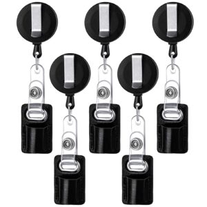 5 pieces retractable pull pen pencil holder pen lanyard leather portable pencil pen badge reel clip for carpenter pencil nurses teachers waitresses workers contractors school office supplies (black)