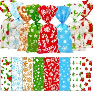 miss fantasy 160 pack christmas cellophane goody bags with twist ties for holiday favors treats kids xmas treat 10.8'' x 4.9'' small bulk plastic treats bag christmas cellophane treat bags