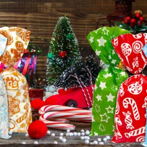 MISS FANTASY 160 Pack Christmas Cellophane Goody Bags with Twist Ties for Holiday Favors Treats Kids Xmas Treat 10.8'' x 4.9'' Small Bulk Plastic Treats Bag Christmas Cellophane Treat Bags