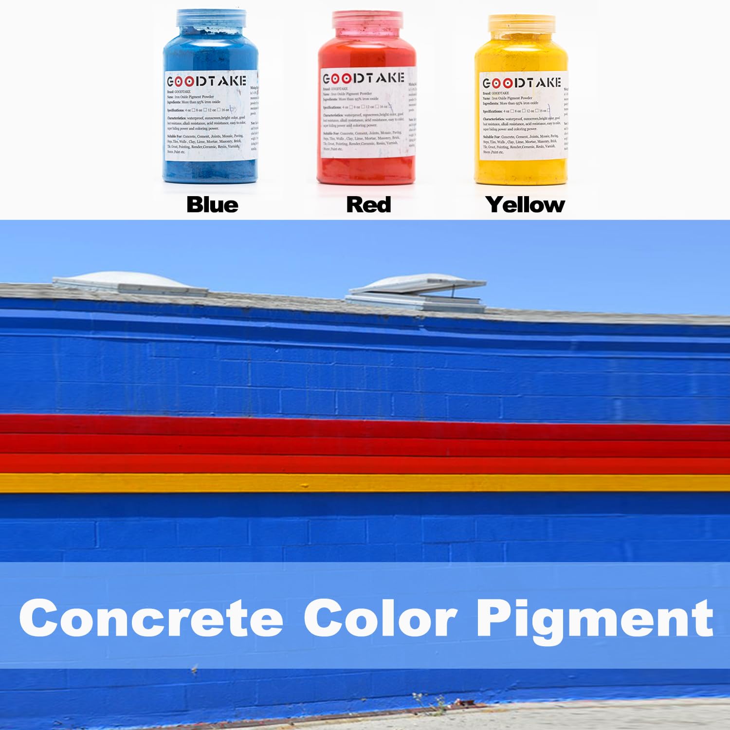 GOODTAKE Concrete Pigment, Blue Iron Oxide Pigment Powder, Concrete Cement Dye Color Pigment for Brick, Tile, Clay, Lime, Mortar, Grout, Plaster, Paint, Bath Bombs Coloring Powder (Blue, 20 oz)