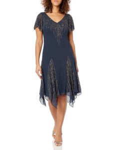 j kara women's hanky hem beaded cocktail dress, navy/mercury, 6