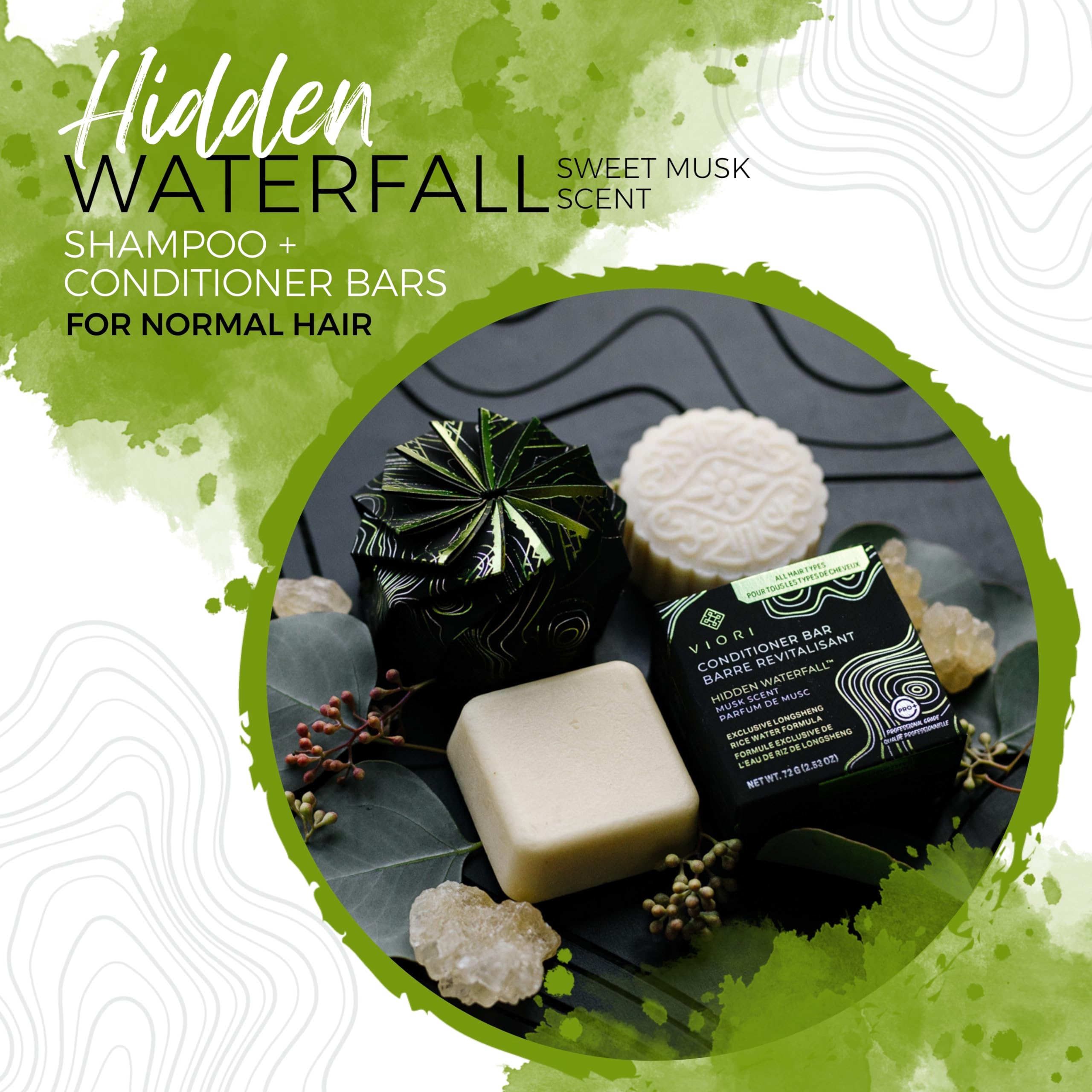 Viori Hidden Waterfall Shampoo Bar Made with Rice Water - Handcrafted All Natural Shampoo Bars - Sulfate Free Shampoo