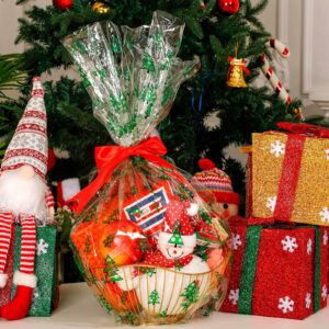 Outus 10 Pieces Christmas Basket Bags Clear Christmas Cellophane Bag with Twist Ties Favors and Treat Bags Tree Pattern Gift Bags for Candies Dessert Gifts Baskets Party Festivals, 24 x 30 Inch