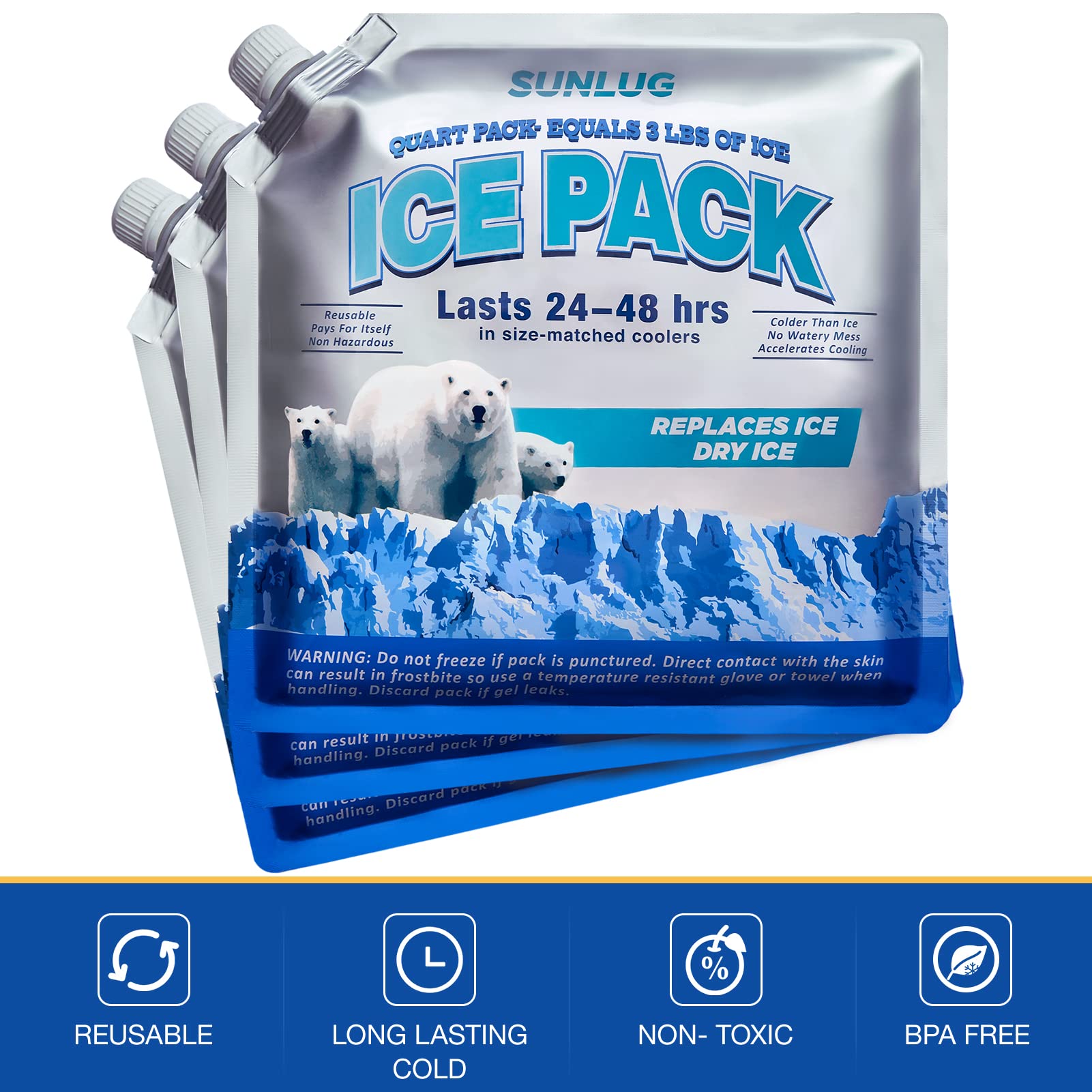 SUNLUG Cooler Ice Packs Reusable Ice Packs for Coolers Long Lasting Freezer Packs for Cooler Bag, Lunch Bags, Cooler Backpacks