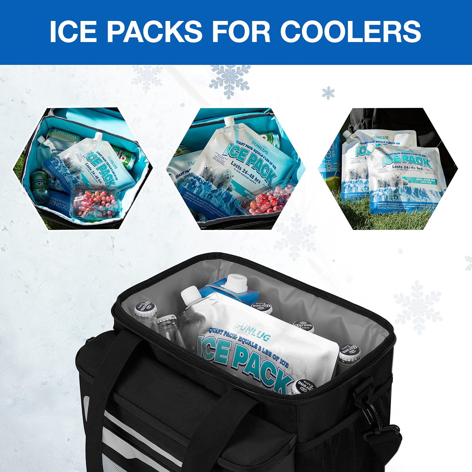 SUNLUG Cooler Ice Packs Reusable Ice Packs for Coolers Long Lasting Freezer Packs for Cooler Bag, Lunch Bags, Cooler Backpacks