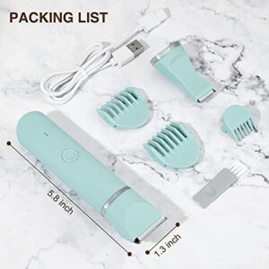 Waterproof Bikini Trimmer Women Electric Razor for Pubic Hair Women's Foil Shaver Rechargeable Shaver Removal with Snap-in Ceramic Blades IP7X Washable Head,Wet and Dry Use,Green