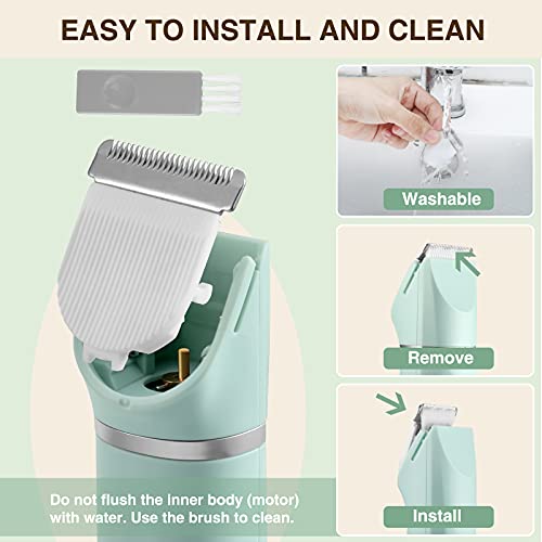 Waterproof Bikini Trimmer Women Electric Razor for Pubic Hair Women's Foil Shaver Rechargeable Shaver Removal with Snap-in Ceramic Blades IP7X Washable Head,Wet and Dry Use,Green