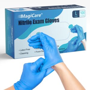 MAGICARE Blue Nitrile Exam Gloves - Disposable, Latex Free Medical Grade Gloves - 100 Gloves/Box (Medium)