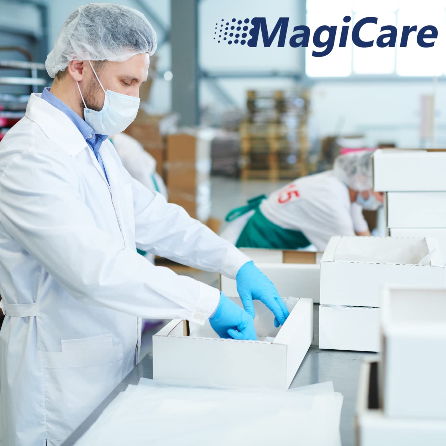 MAGICARE Blue Nitrile Exam Gloves - Disposable, Latex Free Medical Grade Gloves - 100 Gloves/Box (Medium)