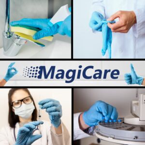 MAGICARE Blue Nitrile Exam Gloves - Disposable, Latex Free Medical Grade Gloves - 100 Gloves/Box (Medium)