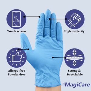 MAGICARE Blue Nitrile Exam Gloves - Disposable, Latex Free Medical Grade Gloves - 100 Gloves/Box (Medium)