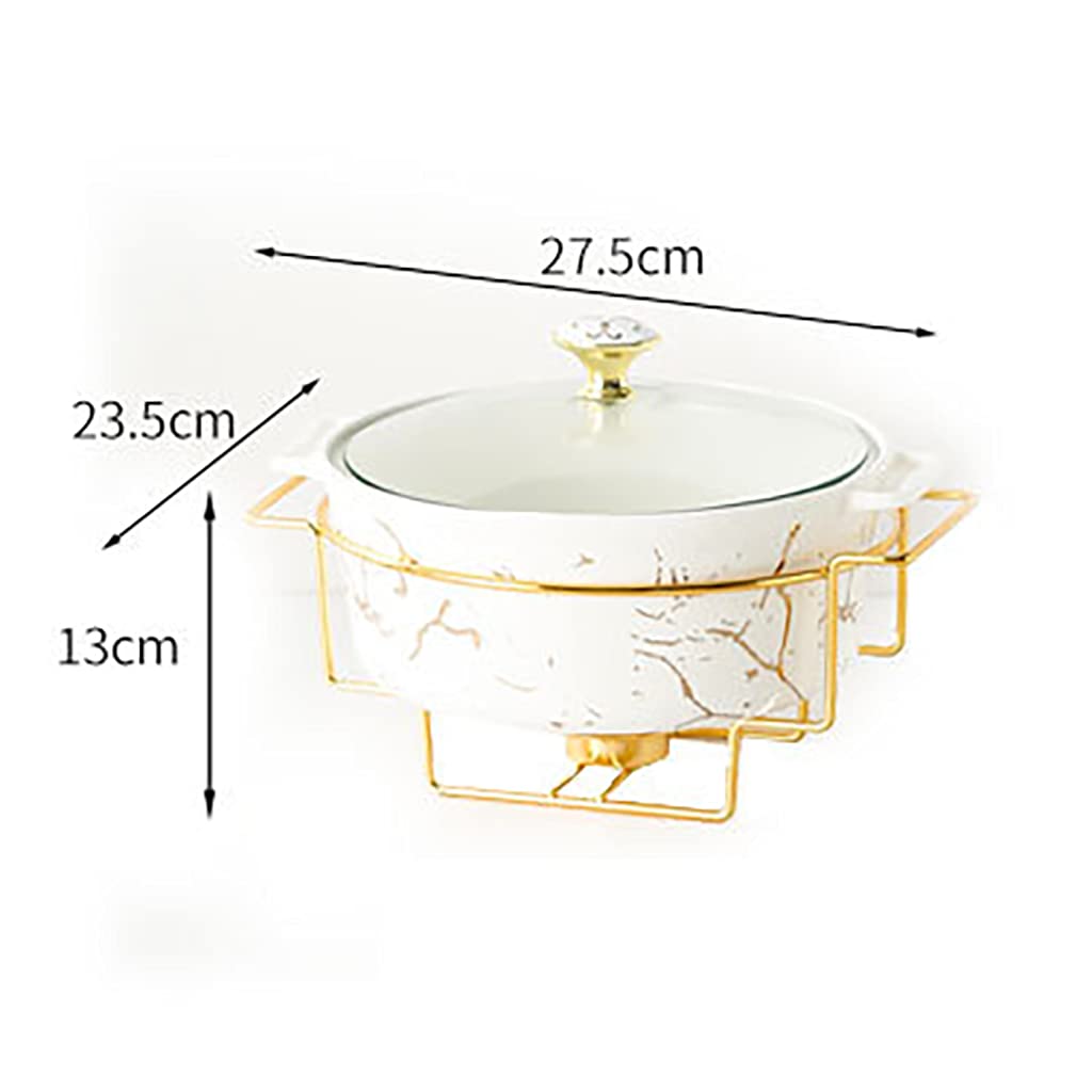 2 Quart Round Chafing Dish Buffet Set, Ceramic Marble Finish Chafer with Glass Lid, Chafer and Buffet Warmer Set for Buffet Weddings Parties Banquets,White,B