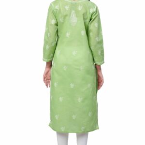 Ada Indian Hand Embroidered Chikankari Straight Cotton Kurta Kurti Tunic for Women A231437 (Green, Medium)