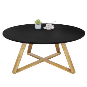 symxmyz 31.5 inches round coffee table, wooden coffee table, modern coffee table, oak table legs, coffee tables for living room modern design home furniture, black