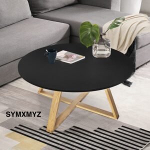 SYMXMYZ 31.5 Inches Round Coffee Table, Wooden Coffee Table, Modern Coffee Table, Oak Table Legs, Coffee Tables for Living Room Modern Design Home Furniture, Black