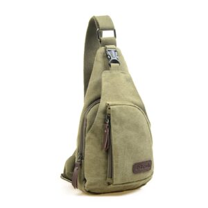 q qichuang crossbody sling backpack canvas small sling bag hiking daypack rucksack for men women outdoor cycling travel(green)