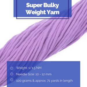 Revolution Fibers | Premium Super Bulky Merino Yarn | 100-Grams of 100% Wool Yarn Chunky Weight, Thick Wool Yarn for Knitting, Crochet, Baby Blanket, Dyed, Felting, Weaving, Lavender Purple