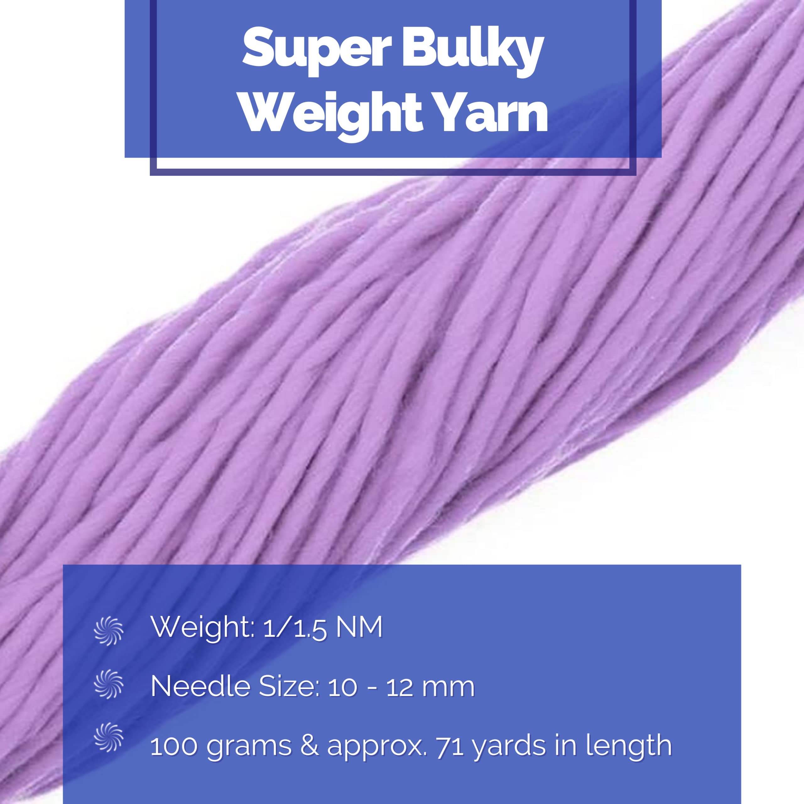 Revolution Fibers | Premium Super Bulky Merino Yarn | 100-Grams of 100% Wool Yarn Chunky Weight, Thick Wool Yarn for Knitting, Crochet, Baby Blanket, Dyed, Felting, Weaving, Lavender Purple