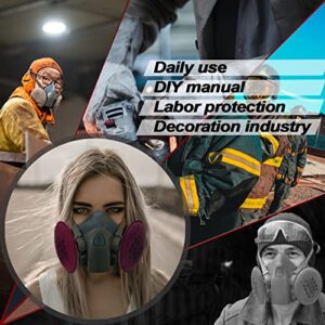 RANKSING Reusable Respirator 7502 with 2 Packs 2097, Half Facepiece Gas Mask for Dust/Organic Vapors/Smells/Fumes/Sawdust/Asbestos for Painting,Staining,Spraying,Sanding,Cutting,Polising and More