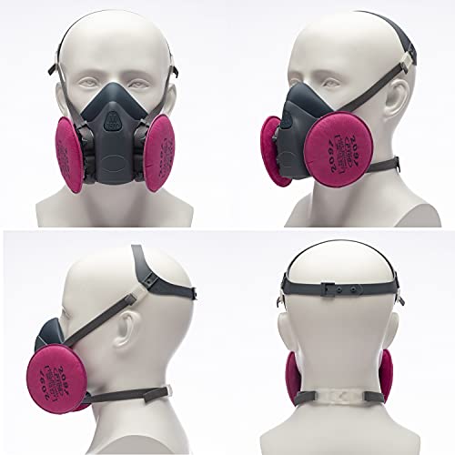 RANKSING Reusable Respirator 7502 with 2 Packs 2097, Half Facepiece Gas Mask for Dust/Organic Vapors/Smells/Fumes/Sawdust/Asbestos for Painting,Staining,Spraying,Sanding,Cutting,Polising and More