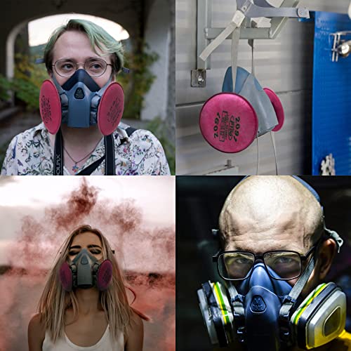 RANKSING Reusable Respirator 7502 with 2 Packs 2097, Half Facepiece Gas Mask for Dust/Organic Vapors/Smells/Fumes/Sawdust/Asbestos for Painting,Staining,Spraying,Sanding,Cutting,Polising and More