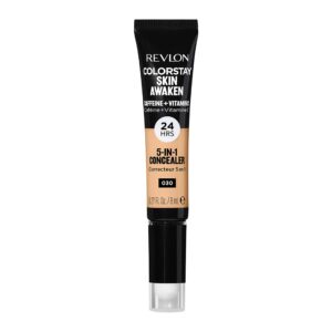 revlon colorstay skin awaken 5-in-1 concealer, lightweight, creamy longlasting face makeup with caffeine & vitamin c, for imperfections, dark circles & redness, 030 light medium, 0.27 fl oz