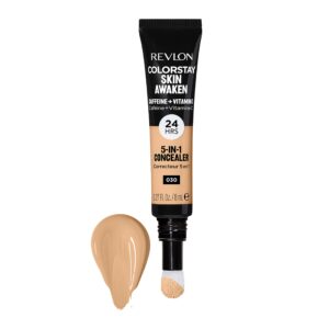 Revlon ColorStay Skin Awaken 5-in-1 Concealer, Lightweight, Creamy Longlasting Face Makeup with Caffeine & Vitamin C, For Imperfections, Dark Circles & Redness, 030 Light Medium, 0.27 fl oz