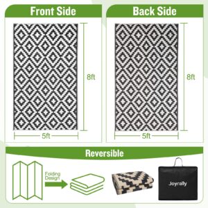 Outdoor Rug,Reversible Mats, Plastic Straw Rug, Modern Indoor Outdoor Area Rug, Large Floor Mat and Rug for Outdoors, RV, Patio, Backyard, Deck, Picnic, Beach, Trailer, Camping, Black & White, 5' x 8'