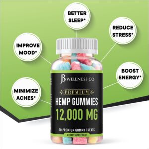 JB Wellness Co [2-Pack] – Hemp Gummies Premium 12,000 – Inflammation – Vitamins & Omega 3,6,9 – Made in The USA (120 Count) – [2-Pack]