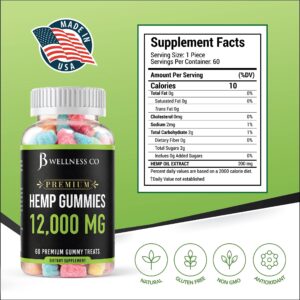 JB Wellness Co [2-Pack] – Hemp Gummies Premium 12,000 – Inflammation – Vitamins & Omega 3,6,9 – Made in The USA (120 Count) – [2-Pack]