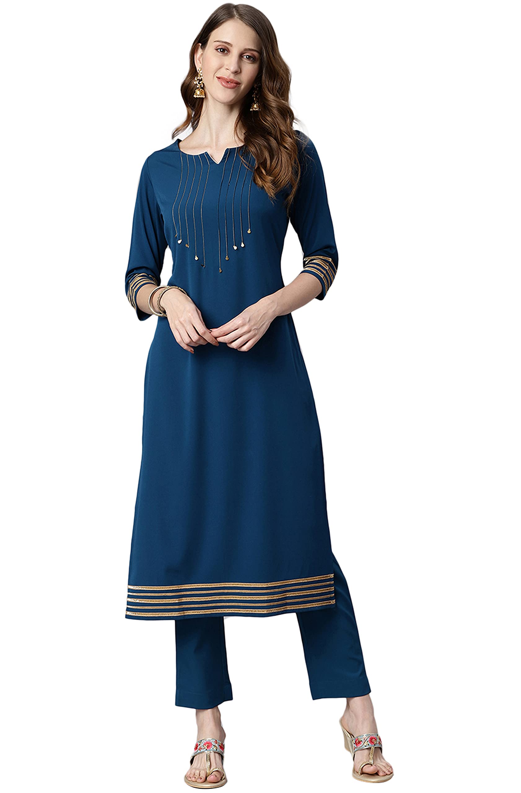 Janasya Kurta Set for Women Teal