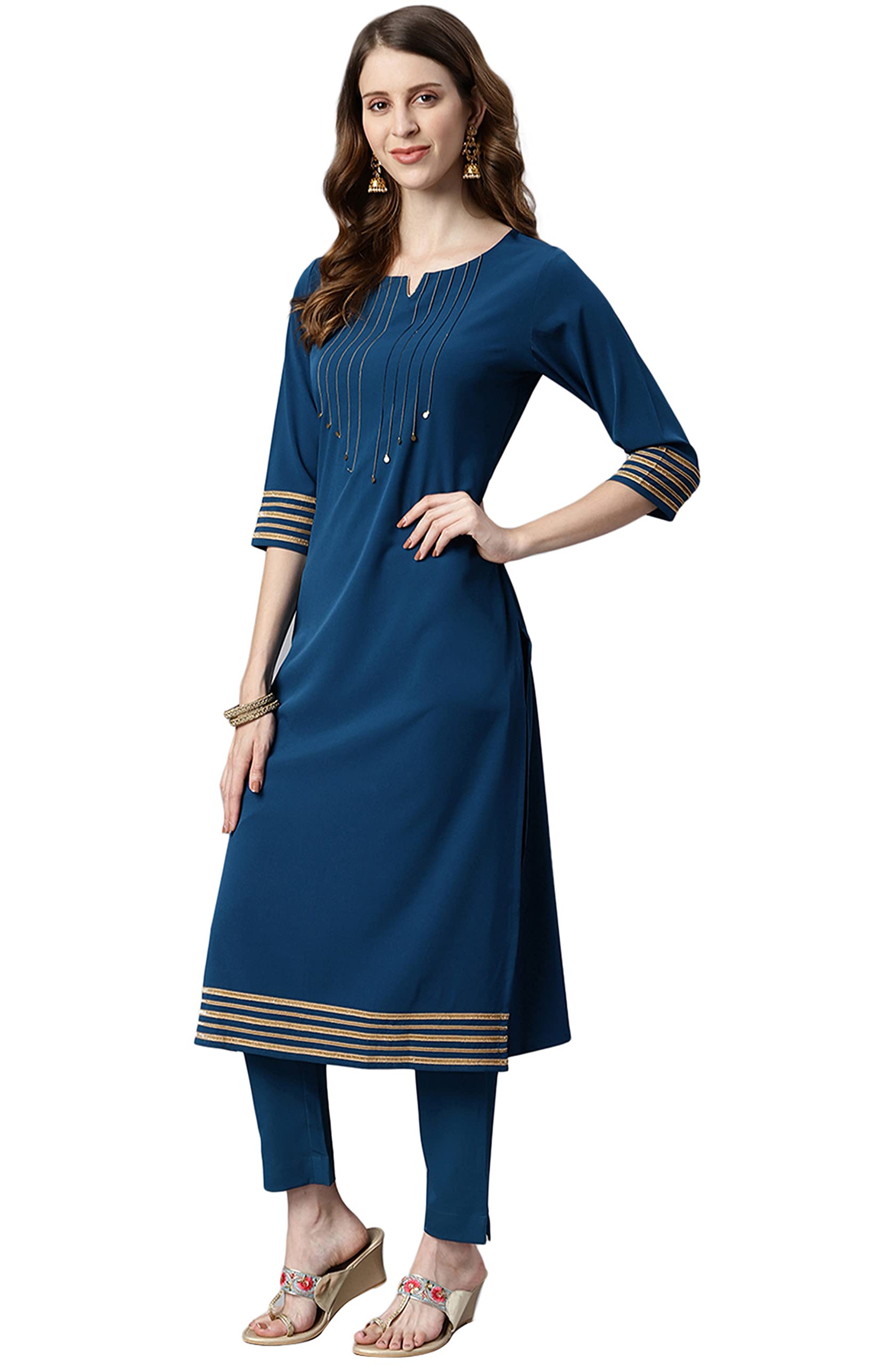 Janasya Kurta Set for Women Teal