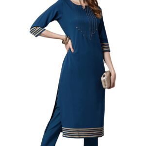 Janasya Kurta Set for Women Teal